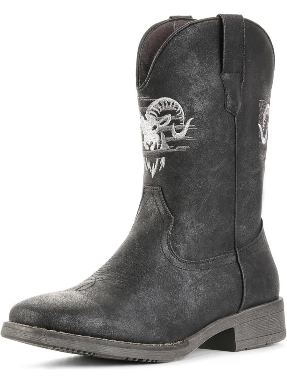 🆕Men's Black Classic Embroidered Cowboy Boots Square Toe Western Boots